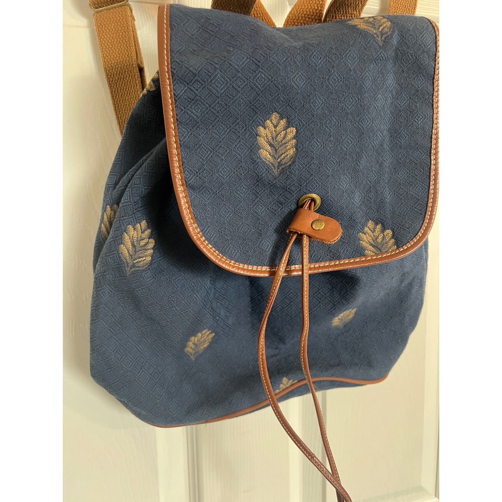 Cottagecore Tapestry Backpack Laura Ashley Navy Floral Leaf Boho
